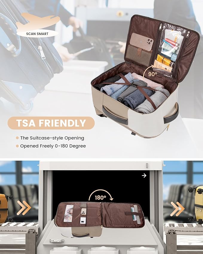 LOVEVOOK Travel Backpack for Women, TSA Carry On Backpack Flight Approved Luggage, 40L Water Resistant Personal Item Daypack Large Weekender Bag fit 17 inch Laptop with 3 Cubes, Beige-khaki-black