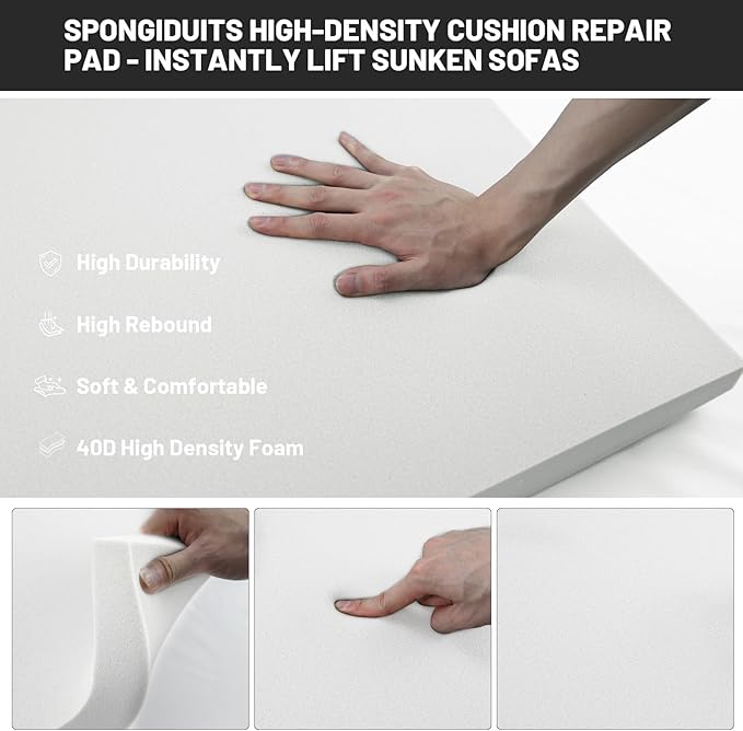 Couch Cushion Support for Sagging Seat, 20"x20"x2" 40D High Density Curved Foam Sofa Cushion Support, Under-Cushion Sag Repair,White Set of 1