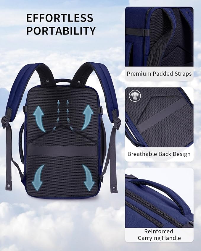 ECOHUB 17" Small Travel Backpack, United Airlines Personal Item Bag 17x10x9 with 16 Pockets, Water Resistant Rucksacks Fit 15.6" Laptop, AirTag Pocket, Lightweight Casual Daypack, 25L, Blue