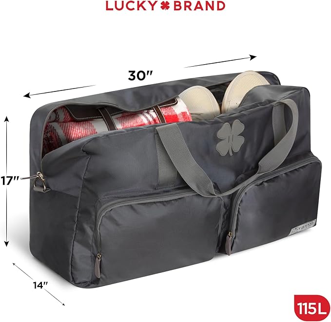Lucky Travel Duffel Bags 115L, Gym Bag, Travel Bag & Large Duffle Bag for Men, Foldable Overnight Weekender Bags for Women & Men with Adjustable Shoulder Strap, Charcoal