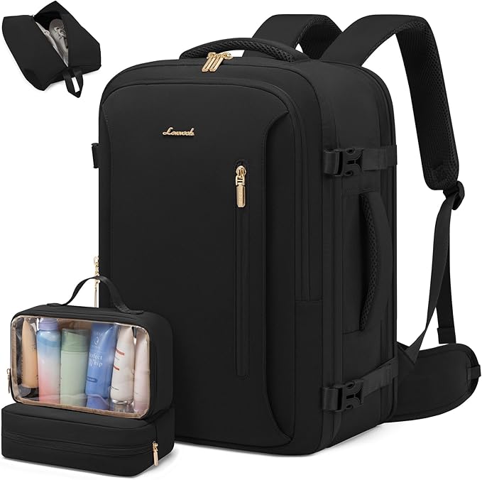 LOVEVOOK Travel Backpack For Women & Men with Waist Strap,50L Waterproof Carry On Backpack Luggage Travel Essentials Flight Approved,TSA Personal ltem Travel Bag Weekender Daypack with 3 Packing Cubes
