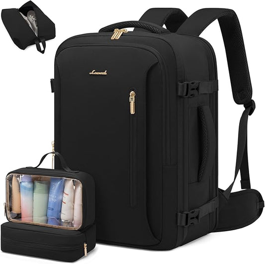 LOVEVOOK Travel Backpack For Women & Men with Waist Strap,50L Waterproof Carry On Backpack Luggage Travel Essentials Flight Approved,TSA Personal ltem Travel Bag Weekender Daypack with 3 Packing Cubes