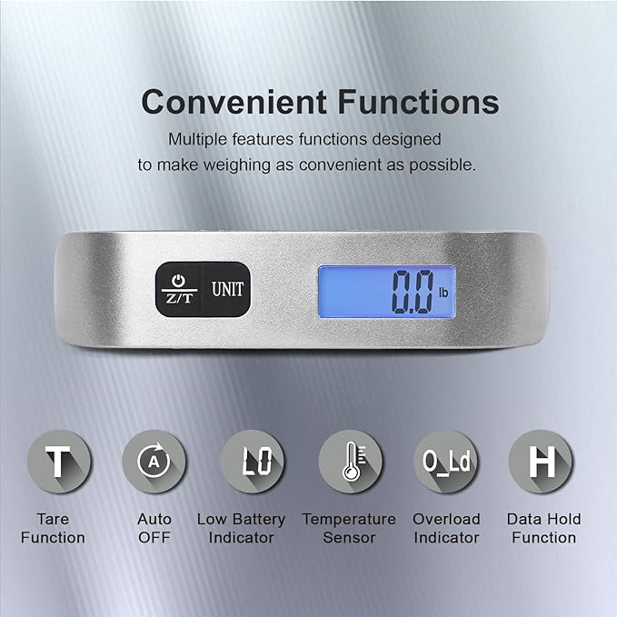 travel inspira Luggage Scale, Portable Digital Hanging Baggage Scale for Travel, Suitcase Weight Scale with Rubber Paint, 110 Pounds, Battery Included