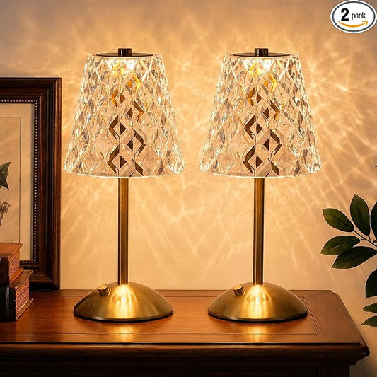 Nusogon 2 Pack Rechargeable Cordless Table Lamp, Touch Control Desk Lamp | 3 Color Dimmable Gold LED Small Lamp for Bedroom Bedside Restaurant Kitchen Home Decor