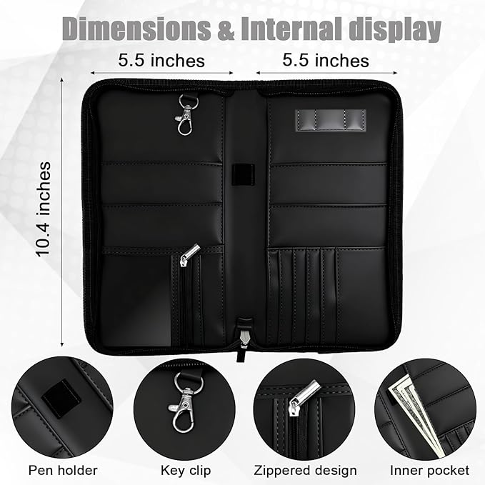 GOAUS Passport Holder with AirTag Slot, PU Leather Travel Document Organizer, Multiple RFID Blocking Wallet for Family of 4 to 6 Black