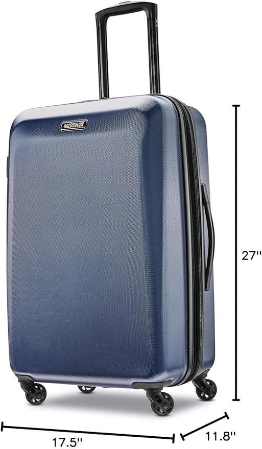 American Tourister Moonlight Hardside Expandable Luggage with Spinner Wheels, Navy, Checked-Medium 24-Inch