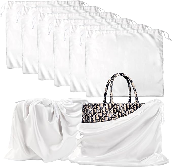 6 Pack 19.6x15.7in Purse Dust Bags for Storage, Dust Bags for Handbags Silk Cloth Bag With Drawstring for Storage Handbag, Purse, Shoes, Boots(White)