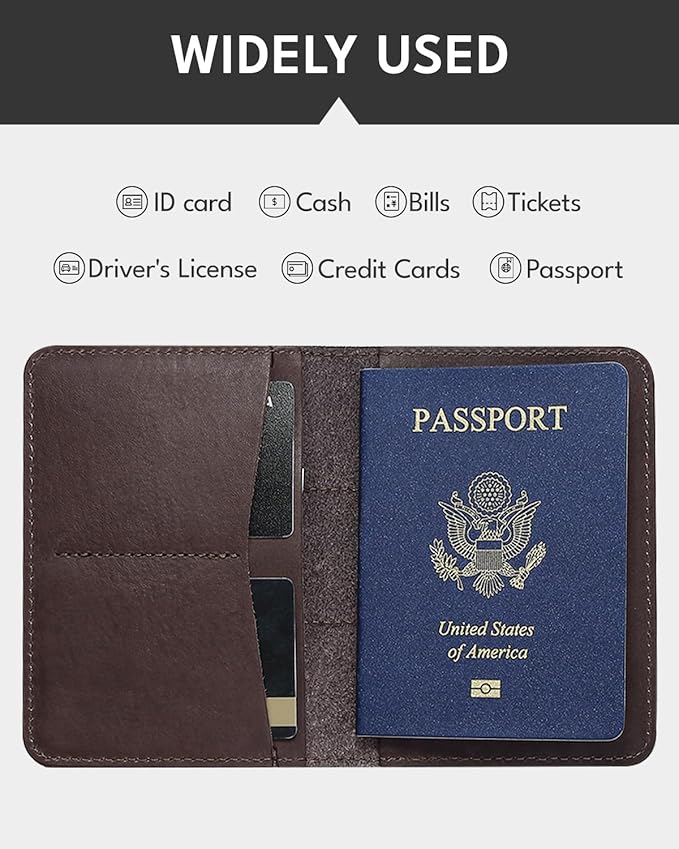 ALLIVE Passport Holder for Travel, Genuine Leather Passport Holder Women Men,Passport Cover,Travel Wallet Must Haves Airport Essentials Travel Gifts Brown