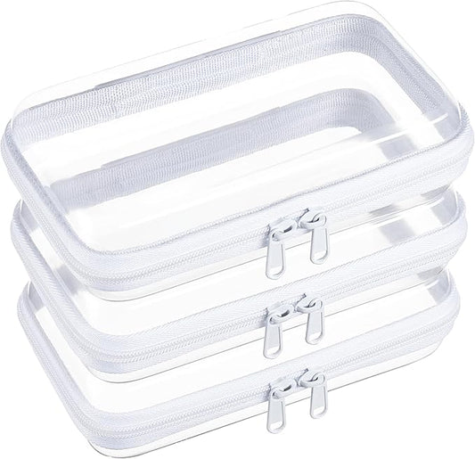 3-Pack Small Clear Hard Shell Zipper Pouches, Clear Zipper Bags, Hard Case Pouches for Purse & Diaper Bag Organizer,and Travel Essentials（3S）