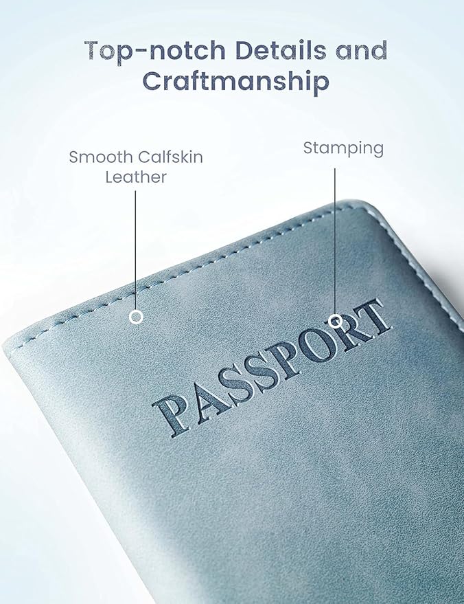 Passport Holder Passport Case Travel Wallet with See-Through Card Holder Passport Cover with RFID Blocking Clear Pocket for Photo Calf Leather