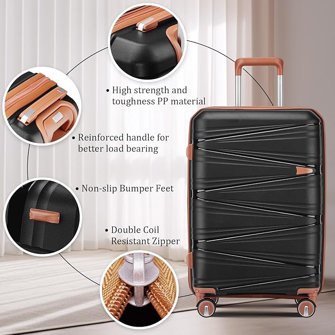4 Piece Expandable Hardshell Pink Luggage Sets with Spinner Wheels, Lightweight Travel Suitcase Set with TSA Locks, 20 inch Carry On for Women (Black, 4 Piece Set)