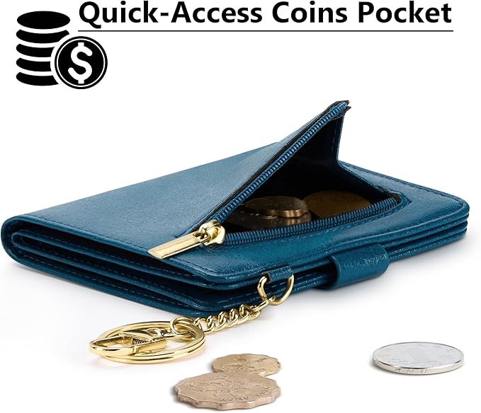 Airkit Small Wallets Woman RFID Blocking Leather Credit Card Holder - with ID Window - Card Wallets for Women - with Zipper Coin Purse - Keychain Wallet