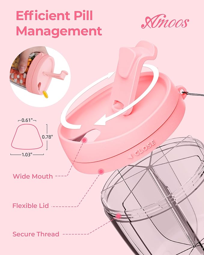 Cute Pill Dispenser with 7 Compartments, Pill Bottle Organizer with Anti-Mix Design, Portable Pill Organizer for Travel with Wide Mouth for Easy Access, BPA-Free Patented Pill Container, Pink