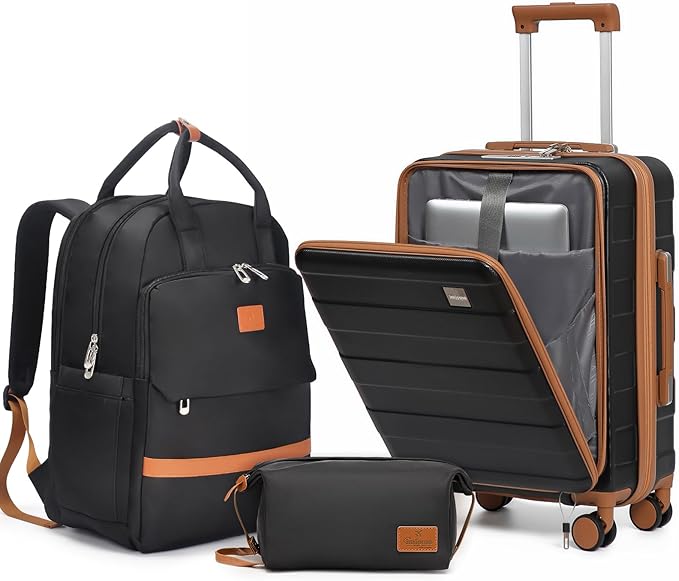 imiomo Carry on Luggage Airline Approved with TSA Lock, Hard Shell 20 Inch Travel Carry-on Suitcase with Spinner Wheels and Charging Port, Black