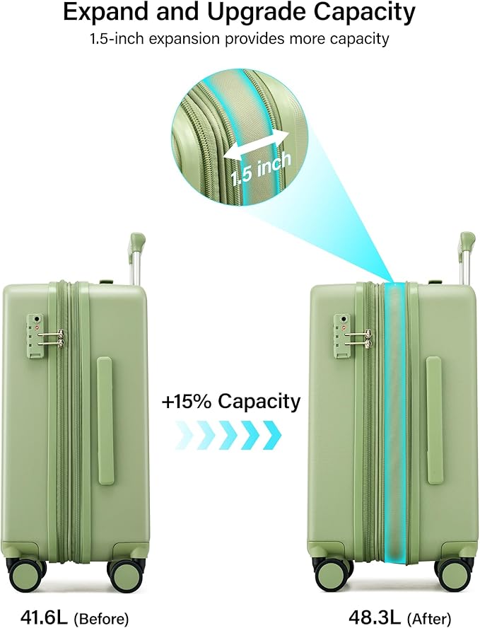 Hanke Expandable Carry On Luggage 22x14x9 Airline Approved, 20 Inch Hard Shell Suitcases with Wheels, Lightweight Travel Luggage Carry On Suitcase for Woman & Men with Tsa Lock(Bamboo Green)
