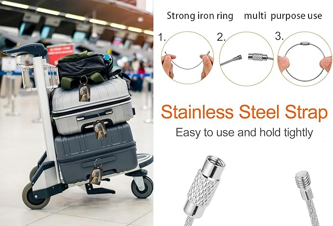 2 Pack Luggage Tags for suitcases TSA Approved Label Luggage Tag Baggage Tag Leather Stainless Steel Loop Label Tag for Men Women Travel Bag Suitcase