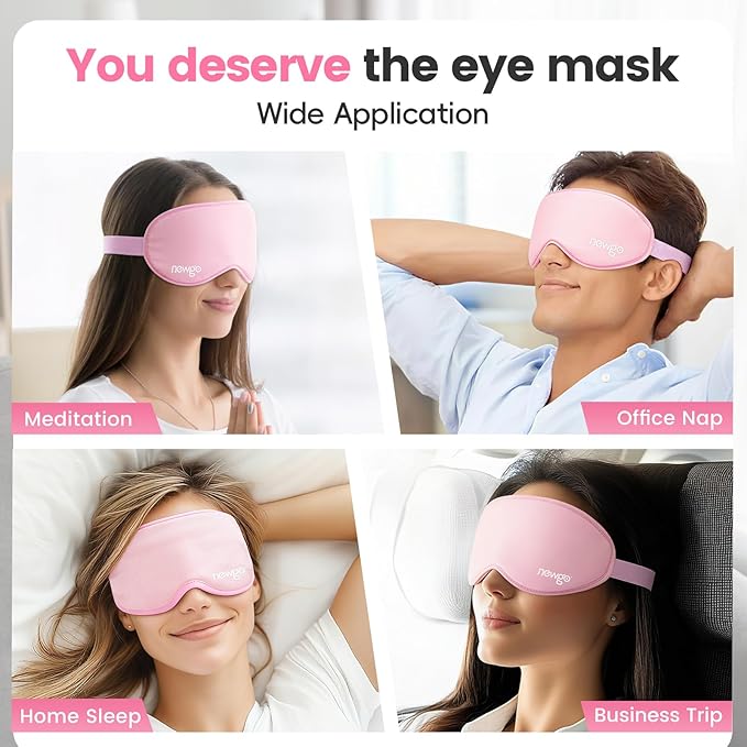 NEWGO Cooling Gel Eye Mask 3D Soft Cold Eye Mask, Eye Ice Pack with Zero Eye Pressure Hot Cold Therapy Blackout Sleep Mask for Puffiness, Dark Circles, Dry Eyes, Headaches and Stress Relief - Pink