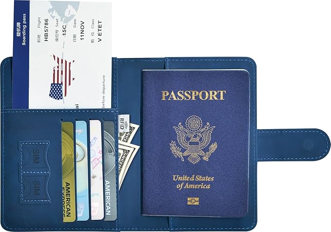 Passport Holder, Passport Cover with Credit Card Slot and Boarding Pass Slot Combo, Passport Wallet Case Book Travel Must Have, RFID Blocking Leather Travel Accessories, Dark Blue