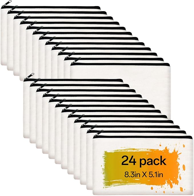 ZeeDix Canvas Pouch- Multi-purpose Cosmetic Bag with Zipper, DIY Craft Canvas Zipper Pouch Blank Makeup Bags Bulk Travel Toiletry Bag for Storage (8.3 x 5 inches)