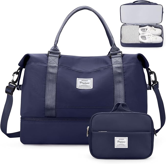 Weekender Bags for Women,Personal Item Travel Bag with Shoes Compartment,Overnight Travel Duffel Bag with Wet Pocket and Separate Toiletry Bag,Gym Bag