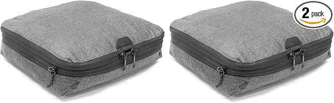 Peak Design Packing Cube, Charcoal, Weatherproof Luggage Cube with Dual Compartment Organization, Expansion and Compression, Zipper Opening, Travel Organizer for Men and Women, Size M (Pack of 2)