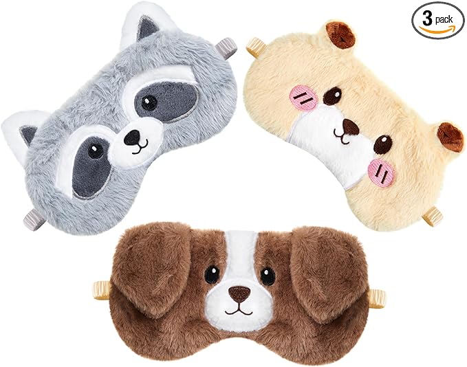 Geyoga Sleep Mask for Kids, Girls Plush Sleeping Eye Cover Soft Eye Blindfold Cover Animal Shade for Kids(Colorful,Dog, Hamster, Raccoon Style)