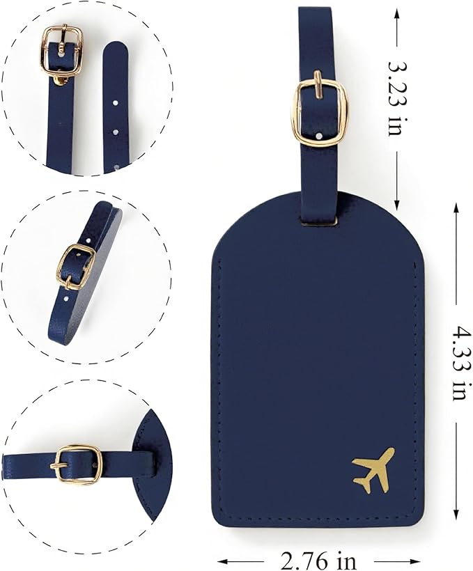 Luggage Tags for Suitcases, PU Leather Travel Tags for Luggage. (Marine Blue)