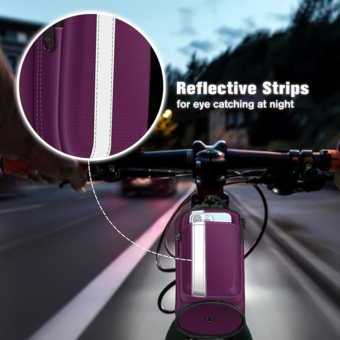 FINPAC Cup Holder for Bike, Universal Water Bottle Holder with Phone Pockets for Stroller Walker Golf Cart Rollator and Scooter, Outdoor, Biking - Purple