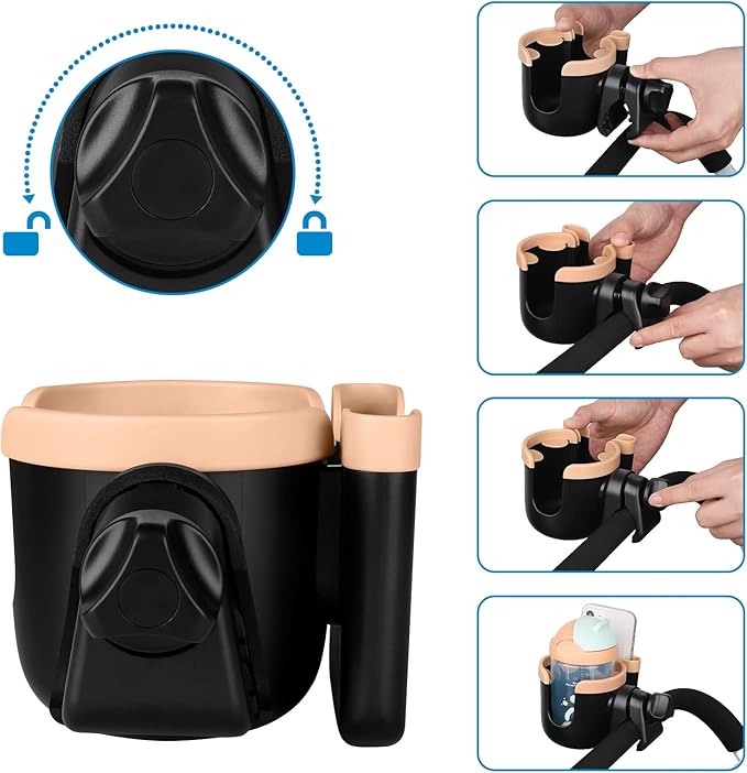 Accmor Stroller Cup Holder with Phone Holder, Bike Cup Holder, Universal Cup Holder for Uppababy Nuna Doona Strollers, 2-in-1 Cup Phone Holder for Stroller Bike Wheelchair Walker Accessory