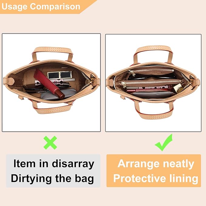Doxo Upgraded Purse Organizer Insert,Bag Organizer Insert for Lv Neverfull BB/Mini and More, Ultra-lightweigt Waterproof DupontPaper, Keeps Tote Handbags Shaped & Neat (BB,zipper)