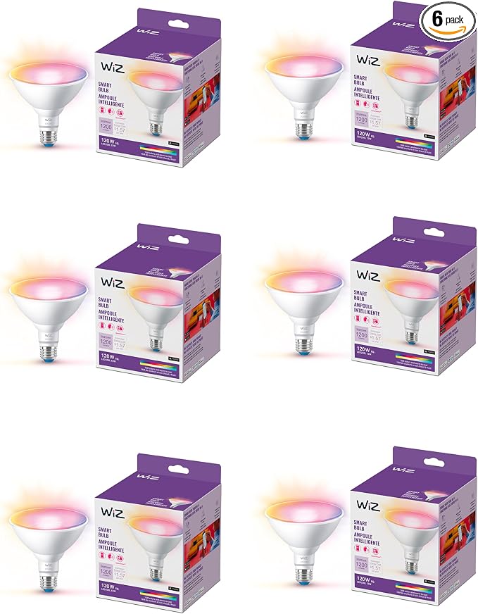 WiZ Connected 120W PAR38 Color LED Smart Bulb - Pack of 6 - E26 - Indoor/Outdoor - Connects to Wi-Fi - Control with Voice or App - Works with Google Home, Alexa & Siri