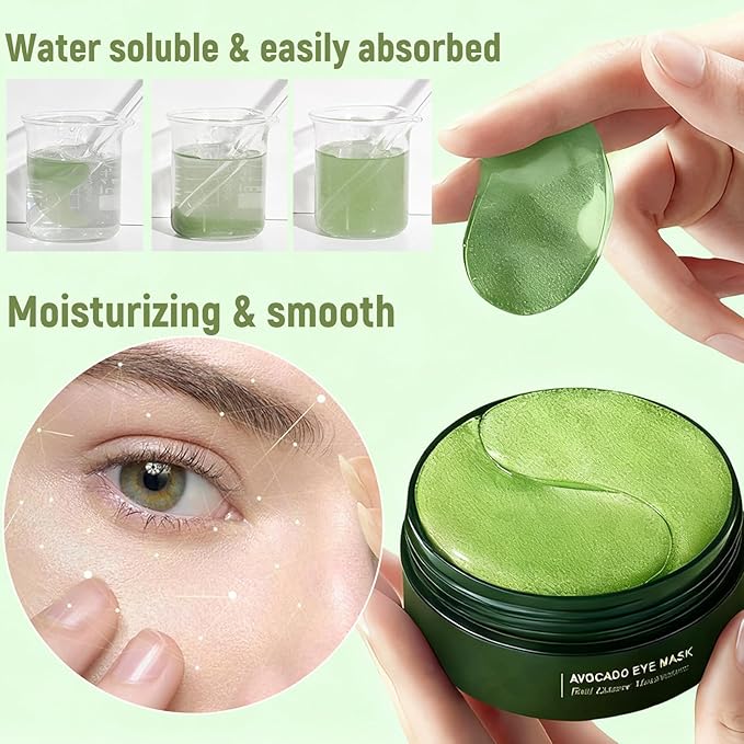 Eakroo 60 PCS Avocado Under Eye Patches, Eye Masks for Dark Circles and Puffiness, Moisturizing Eye Mask Skin Care, Eye Patches for Women, Improving Eye Skin Dryness, Reduce Fine Lines and Wrinkles