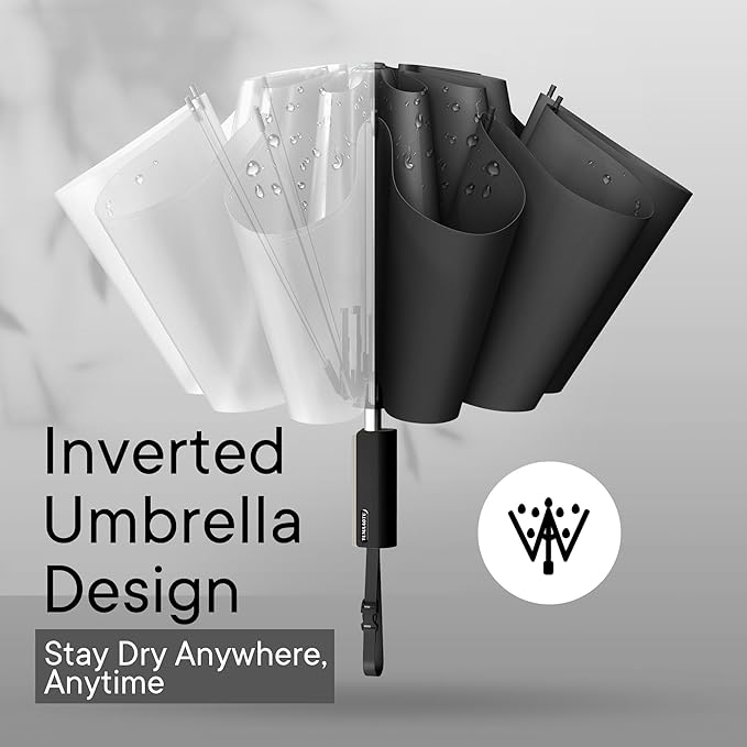 QWB TUMAAOTU Lightweight Compact Inverted Umbrella Windproof Auto Open Close – 5-Second Quick Fold Design for Women & Men, 8 Ribs Strong Travel Umbrellas for Rain & Sun, Fits Backpack & Car
