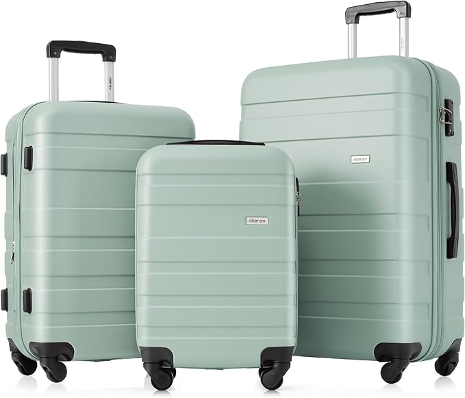 Merax 3 PieceABS Hardshell Luggage Sets Spinner Wheels Suitcase TSA Lock Suit Case, Creamy Green, 20/24/28 Inch