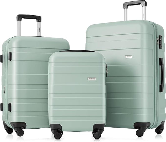 Merax 3 PieceABS Hardshell Luggage Sets Spinner Wheels Suitcase TSA Lock Suit Case, Creamy Green, 20/24/28 Inch