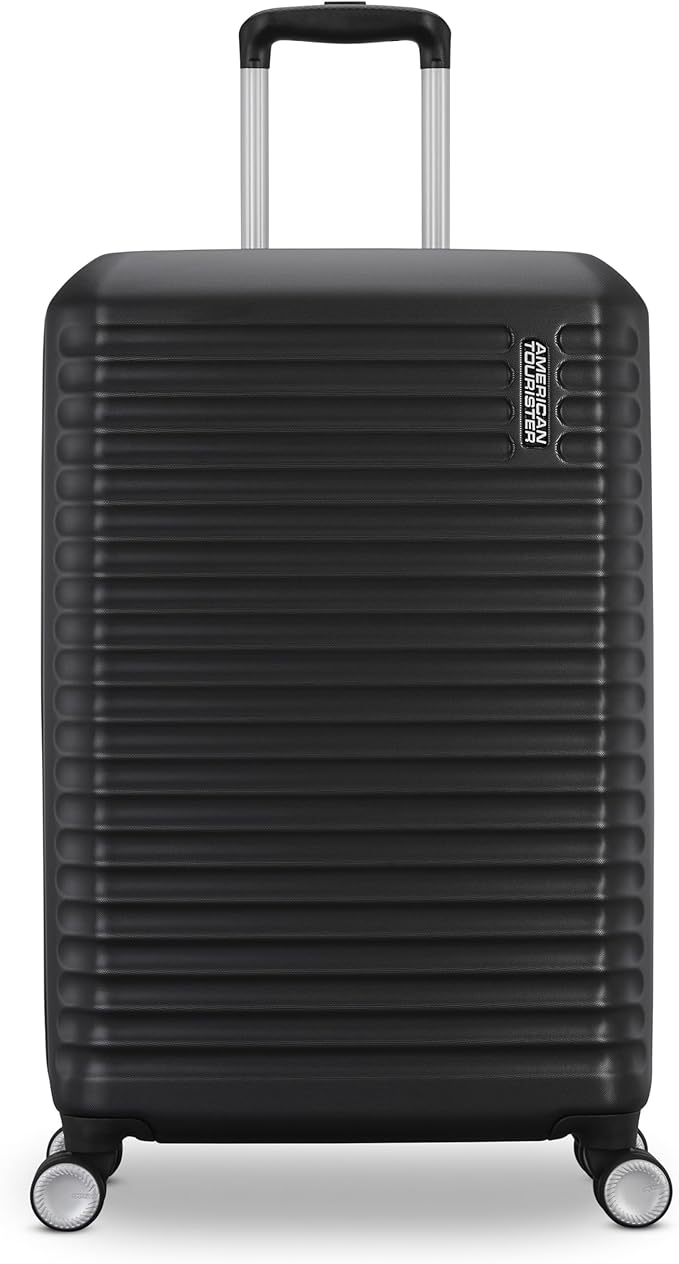 American Tourister Stratum 3.0 Medium 24-Inch Spinner, Airline Approved, Durable Hardside Luggage, Expands 1.5", RightHeight™ Adjustable Handle, Black