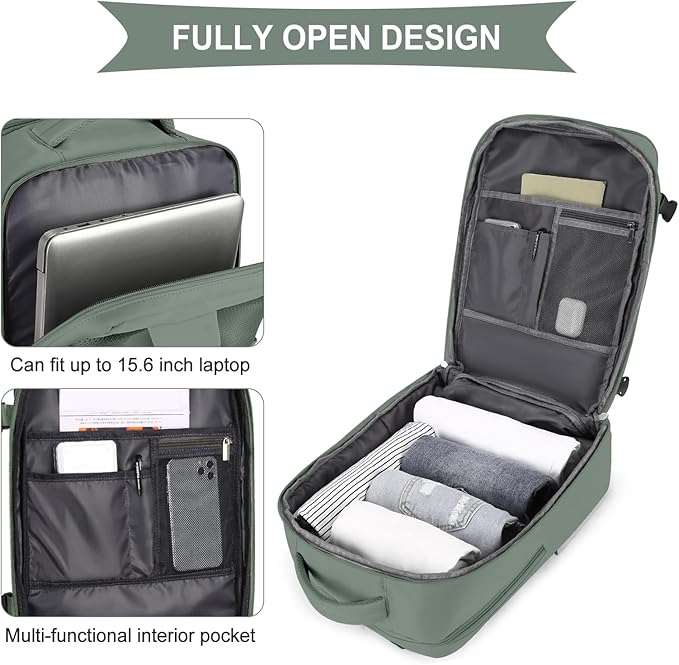 coowoz Large Travel Backpack For Women Men,Carry On Backpack Flight Approved,Hiking Backpack Waterproof Outdoor Rucksack Casual Daypack Fit 15.6 Inch Laptop Shoes Compartment,30L(Olive Green)
