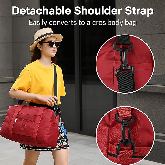 Folding Duffle Bag for Travel – Large Capacity Waterproof Oxford Cloth Weekender Carry On Tote with Crossbody strap, Lightweight Foldable Gym and Overnight Bag (1, Red, Large)