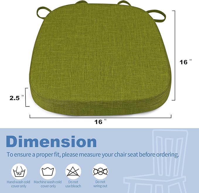 BUYUE Thickened 2.5" Friendly Woven Fabric Dining Chair Cushion, U-Shape High Density Foam Comfortable Chair Pad for Kitchen, Slip Resistant Indoor Seat Cushion (1 Piece, Grass Green)