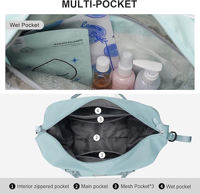 HYC00 Travel Duffel Bag,Carry-on Overnight Weekender Bags for Women,Sports Tote Gym Bag with Wet Pocket