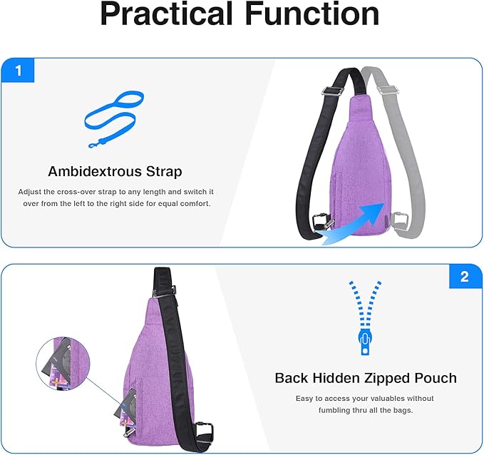 WATERFLY Tiny Crossbody Sling Backpack Anti Theft Backpack for Traveling Chest Shoulder Bag (Purple)