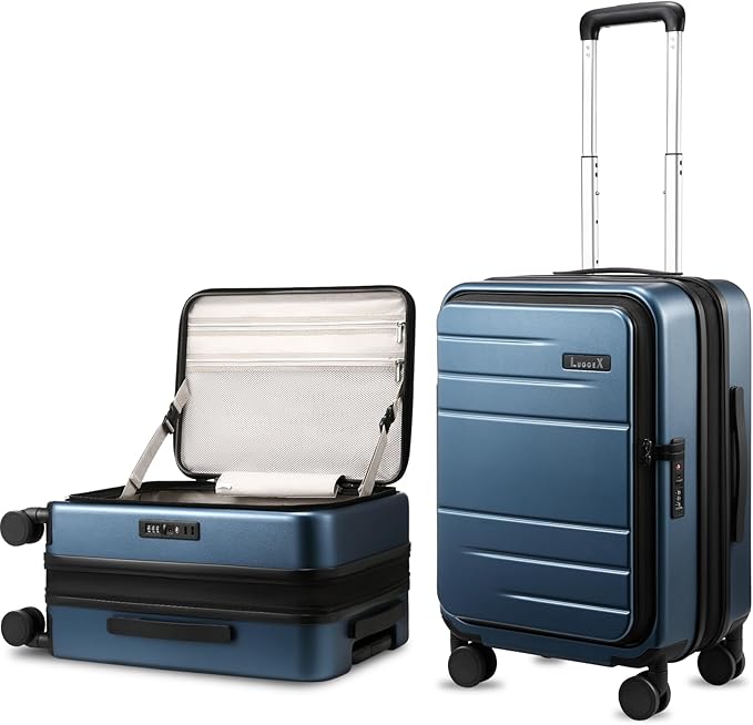LUGGEX Carry On Luggage Top Opening, FLT Expandable Polycarbonate Hard Shell Suitcase with Wheels (FX-Lite, Blue, 20 Inch, 36L-41L)