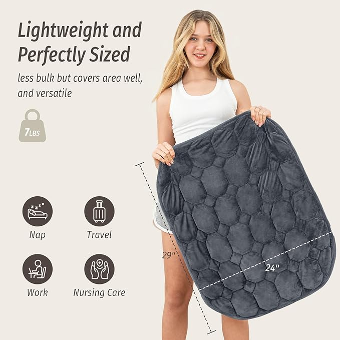 Wemore Weighted Lap Blanket 7lbs for Adults, Small Weighted Blanket for Travel, Calming, Relaxing, Napping and Sleeping, All-Season Weighted Lap Pad, Machine Washable, Dark Grey 24x29 inches
