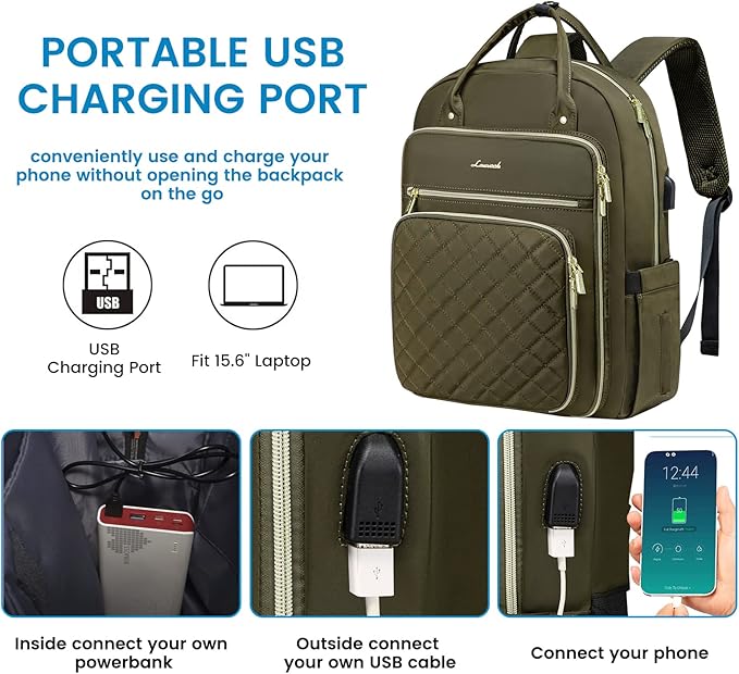 LOVEVOOK Laptop Backpack for Women, Water Resistant Travel Work Backpacks Purse Stylish College Bookbag Business Teacher Nurse Computer Bag with USB Charging Port, Fits 15.6" Laptop