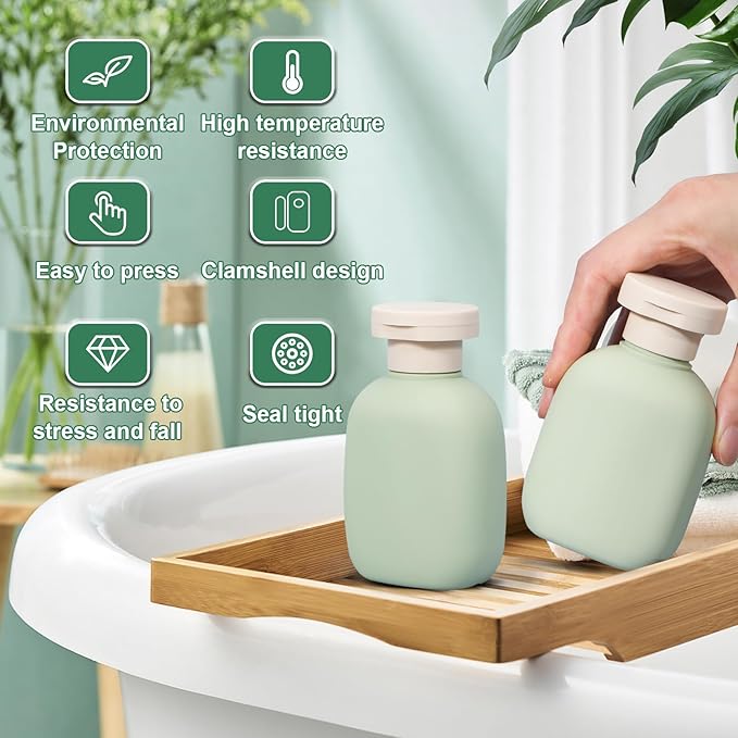 3.4 oz Small Plastic Travel Shampoo Bottles, Empty Plastic Squeeze Bottles with Flip Cap for Toiletries, Leakage-proof Travel Shampoo and Conditioner Bottles (4 pack, Green)