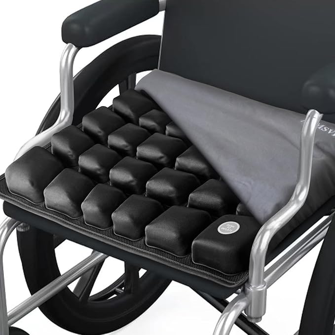 3D Air Inflatable Seat Cushion for Wheelchair & Office Chair - Adjustable Firmness Pad for Sciatica, Tailbone & Lower Back Pain Relief - Breathable, Anti-Slip, Washable Cover (18x16)