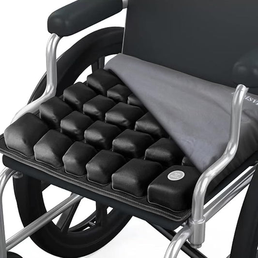 3D Air Inflatable Seat Cushion for Wheelchair & Office Chair - Adjustable Firmness Pad for Sciatica, Tailbone & Lower Back Pain Relief - Breathable, Anti-Slip, Washable Cover (18x16)