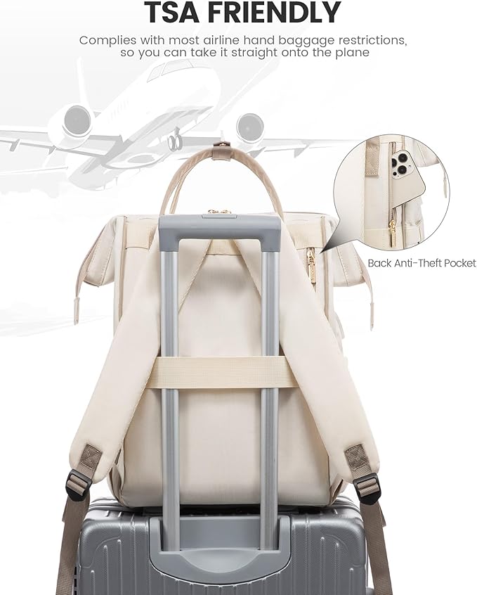 LOVEVOOK Laptop Backpack for Women 15.6 Inch, Travel Backpack with USB Charging Port Large Capacity Laptop Bag, Waterproof Bag for Business College Airline Approved Work Backpack(Beige)