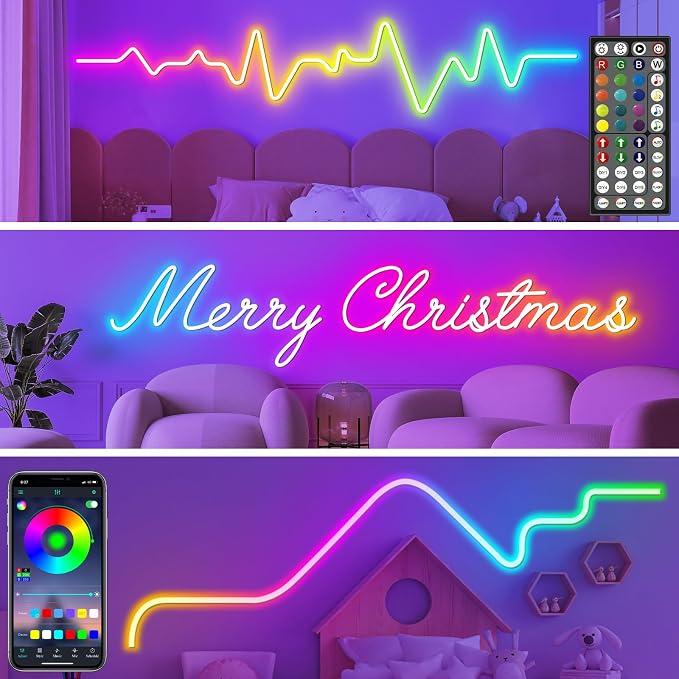AILBTON 150Ft Neon Rope Lights,Flexible Led Rope Lights Control with App/Remote,Multiple Modes Music Sync Gaming RGB Led Neon Lights for Bedroom Outdoor