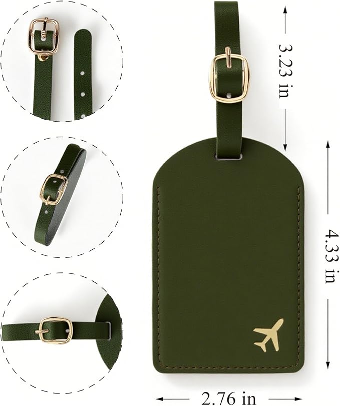 Luggage Tags for Suitcases, PU Leather Travel Tags for Luggage. (Olive Drab)